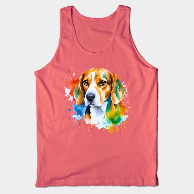 Watercolor Beagle Art Tank Top by Doodle and Things